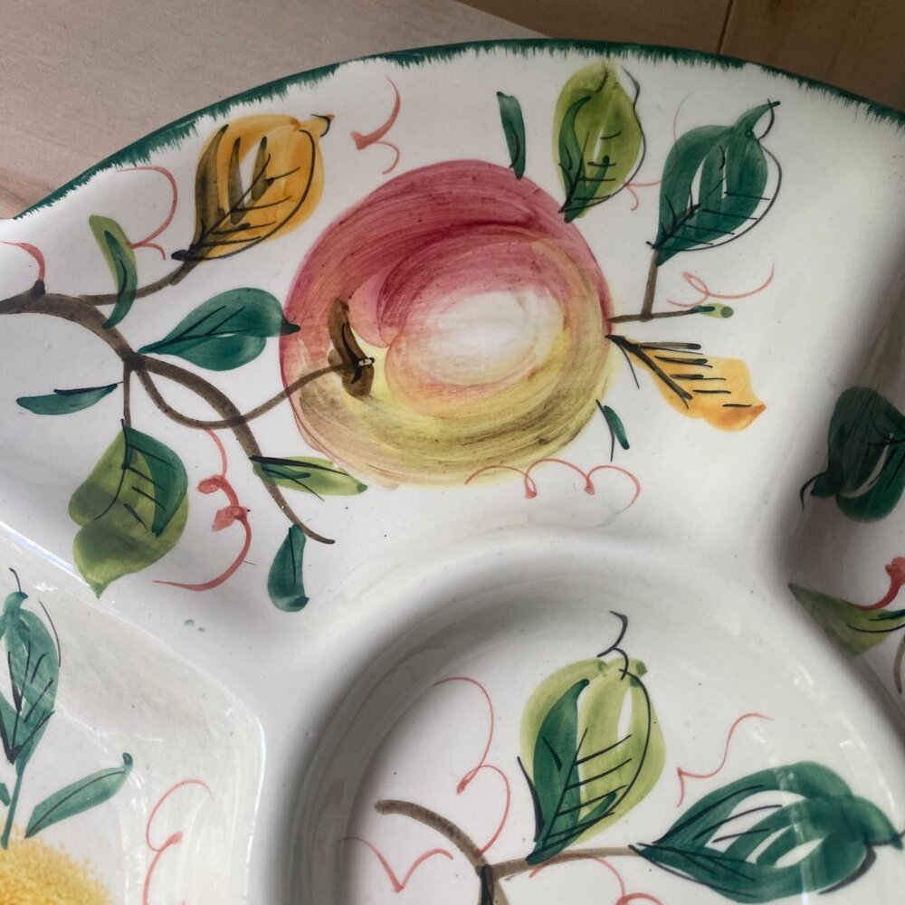 VTG Hand Painted Italy Rustic Fruits 5 compartment ceramic serving platter mcm - Picture 4 of 12